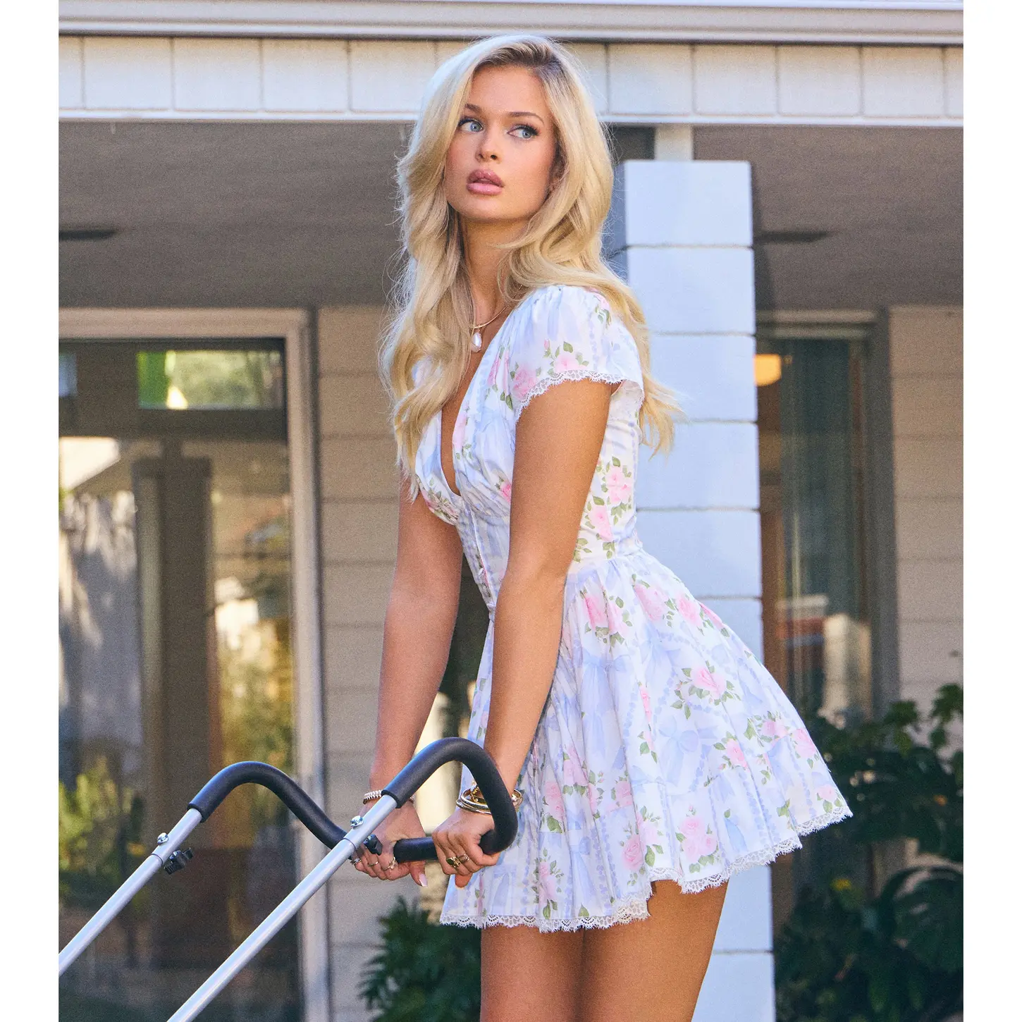 open lace back dress Lonely Hearts Club Shirred Mini Dress White main image 1