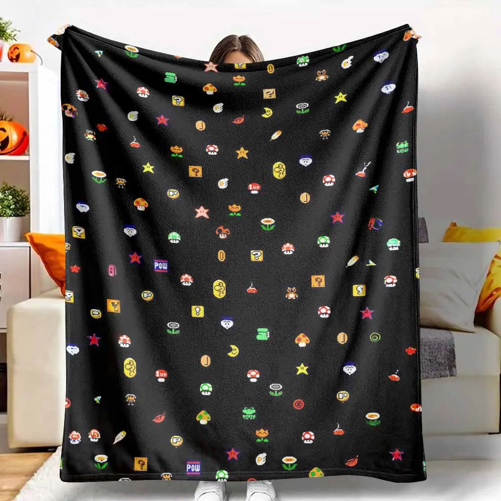 Pixel Game Flannel Blanket， Classic 8bit Pattern， UltraSoft， Warm， Lightweight， Ideal for Home Decor， Travel Companion， Cozy Snuggles on the Couch， Perfect Gift for Gamers， Movie Nights， Gaming Room Decoration. tiktokshopspringglowup