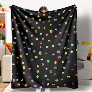 Pixel Game Flannel Blanket， Classic 8bit Pattern， UltraSoft， Warm， Lightweight， Ideal for Home Decor， Travel Companion， Cozy Snuggles on the Couch， Perfect Gift for Gamers， Movie Nights， Gaming Room Decoration.