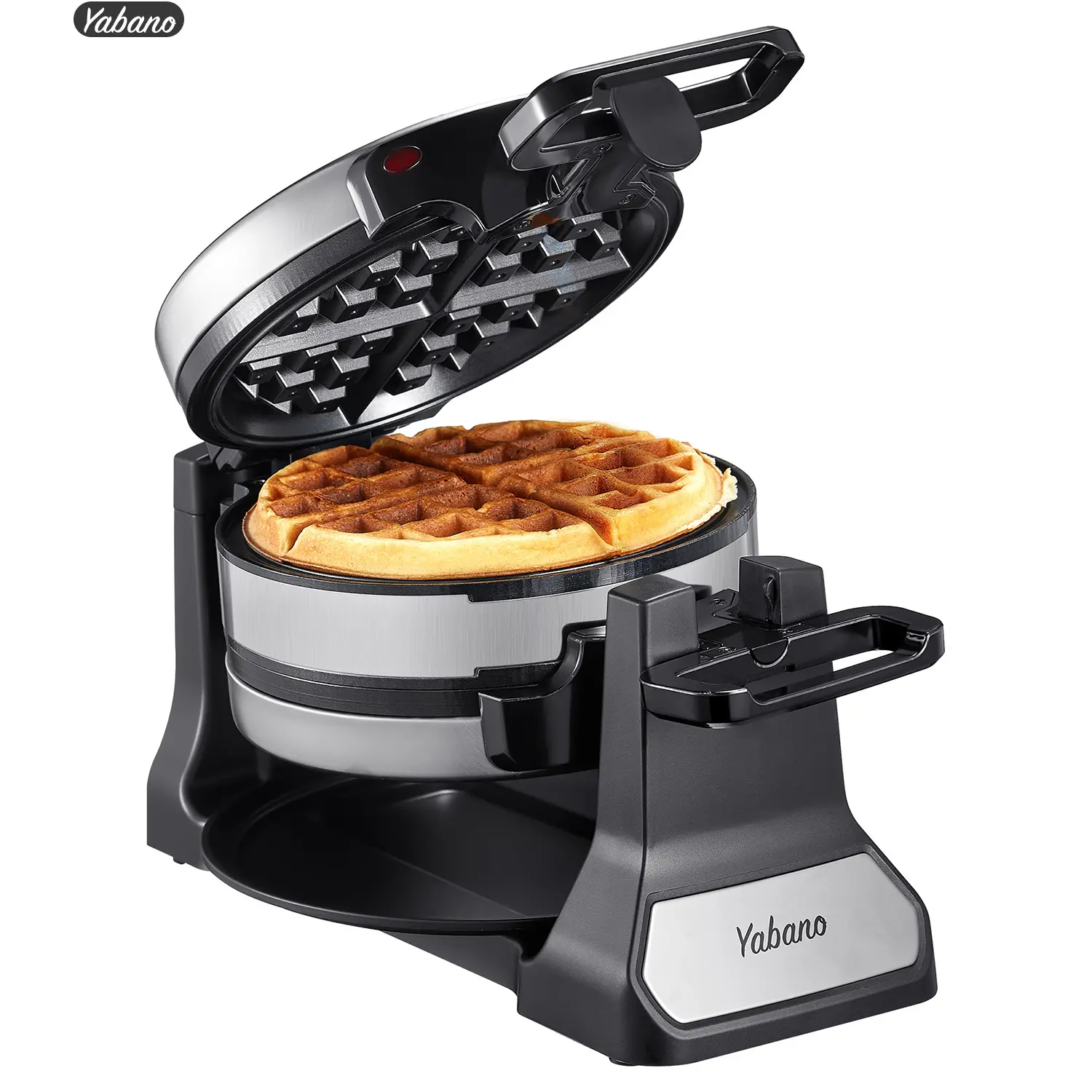 Yabano Belgian Waffle Maker, Classic Rotating Waffle Iron with Nonstick Plates, Removable Drip Tray and Cool Touch Handles, Double Flip Waffle, Rotating Belgium Waflera Maker, Brushed Stainless