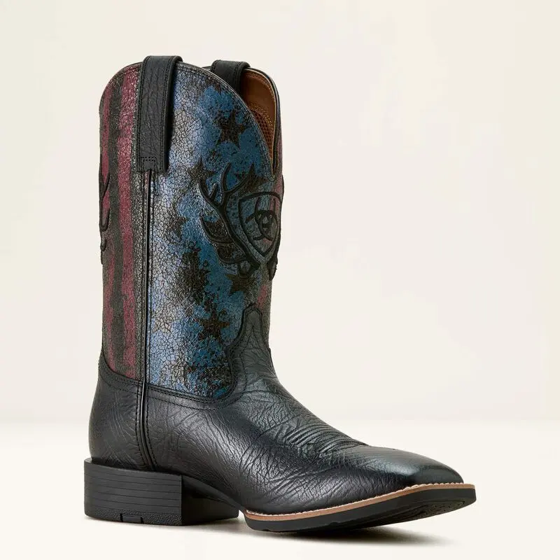 ARIAT Men's Sport Liberty Antler Wide Square Toe Cowboy Boot, Black