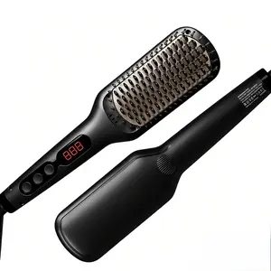 Pro Ceramic Ionic Hair Straightener Brush for Home Salon | MCH Fast 20s Heating Tech with Auto-Off Safety | Anti-Scald with Universal Dual Voltage | Rotatable Power Cord (Black)