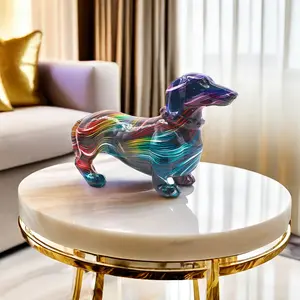 Colorful Dachshund Figurine Decor - Multicolor Interior Luxury Resin Collectible Dog Sculpture for Home Office Living Room and Ideal Gift Ornaments Decoration