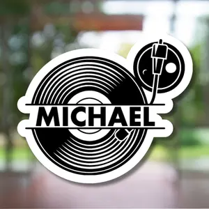 Personalized Record Player Sticker - Add Your Name, Decal for Laptops Water Bottles Notebooks Phone Cases & More