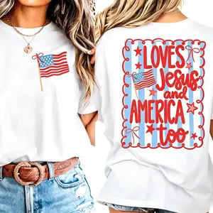 Loves Jesus and America Too Shirt, 4th of July Comfort Colors Patriotic Coquette Bow Tee American Flag Shirt USA Preppy Red White Blue Shirt,funny graphic tee,summer graphic tees,tee