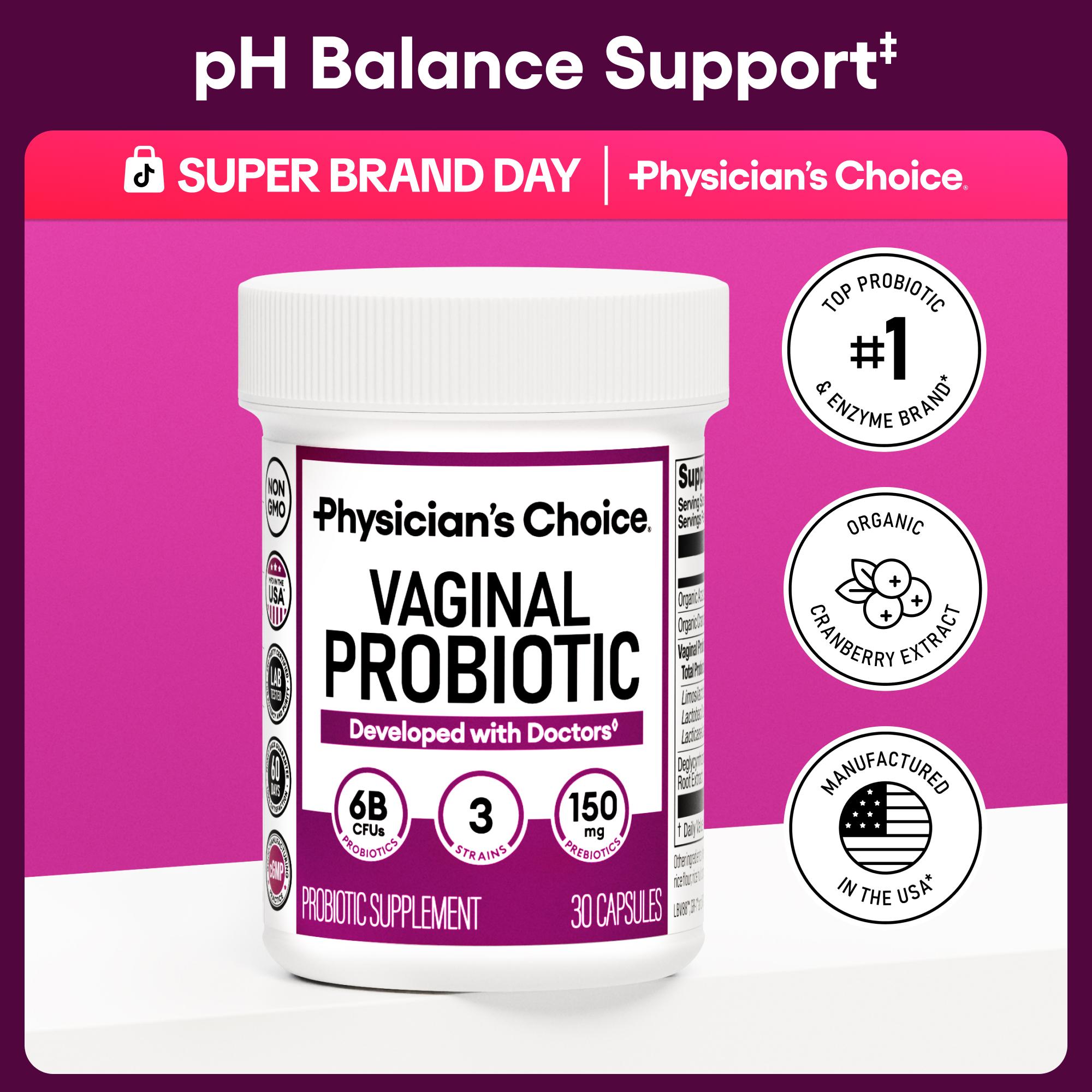 Physician's Choice Vaginal Probiotic - Odor Control, pH Balance & Daily Feminine Health Support with Cranberry and Prebiotics for Women