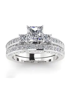 Women's Elegant Classic Artificial Crystal Decorated Ring Set (2pcs/set), Exquisite Trendy Promise Ring Set, Fashionable Jewelry for Women As Gift Cubic Zirconia Rings