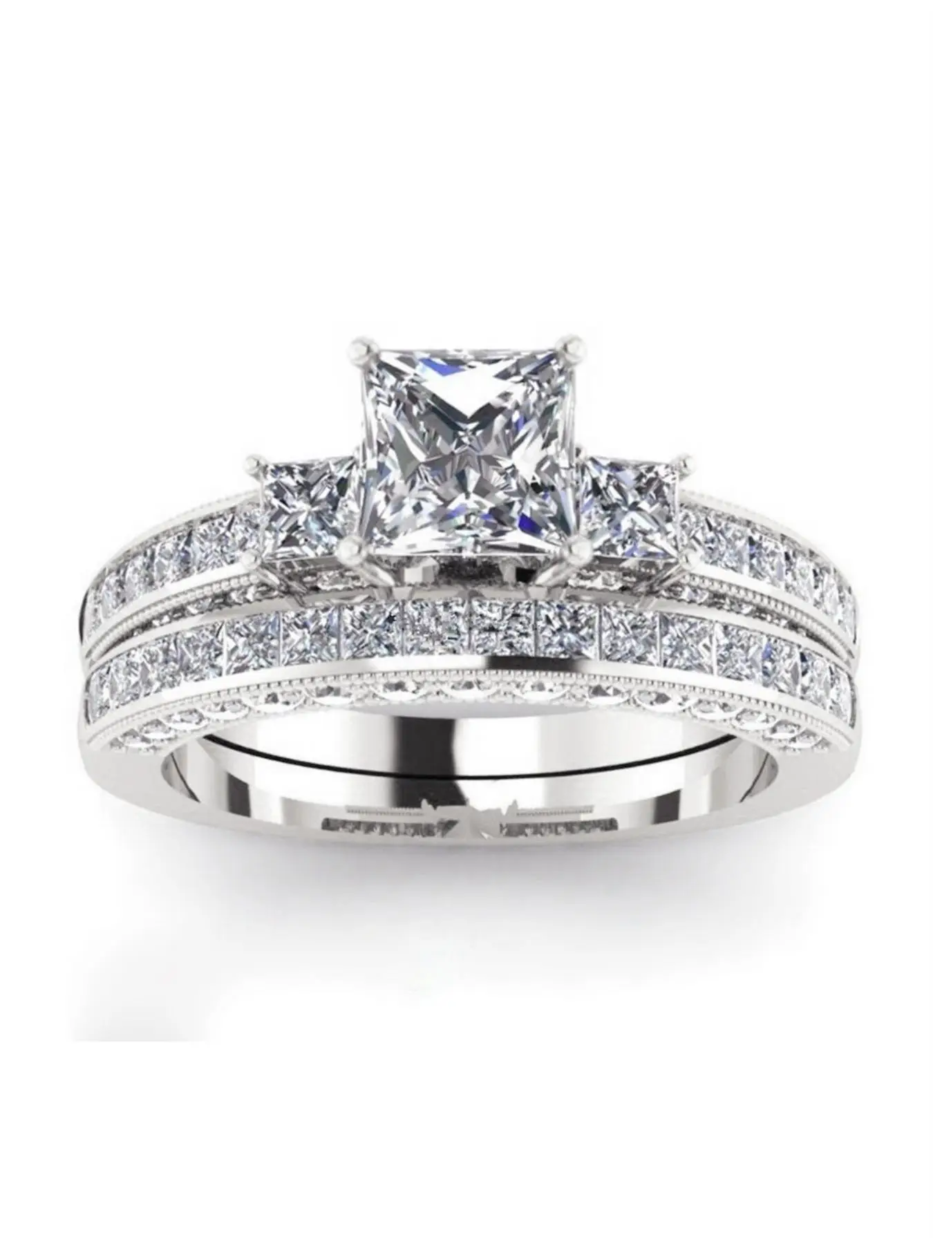 Women's Elegant Classic Artificial Crystal Decorated Ring Set (2pcs/set), Exquisite Trendy Promise Ring Set, Fashionable Jewelry for Women As Gift