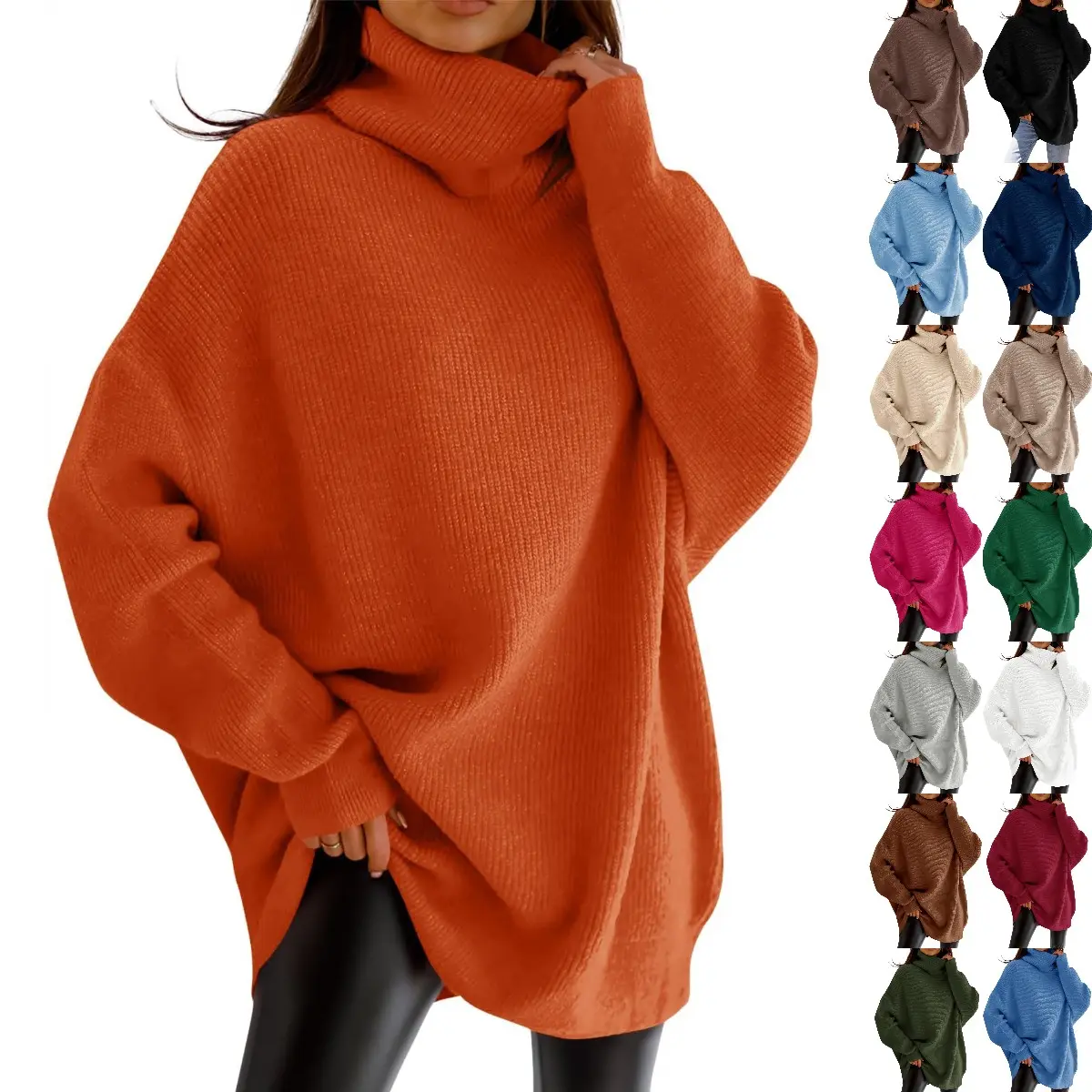Goranbon Women's Turtleneck Oversized Batwing Chunky Pullover Sweater - Casual Fall Loose Knit Top for Skinny Skirts Pairing, Baggy Formal Minimalist Style, Cowl