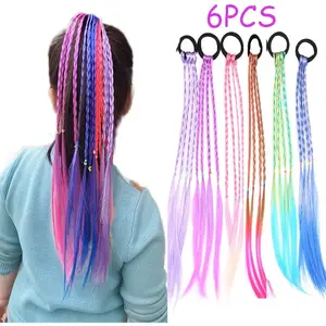 6pcs Girls Hair Accessories Set, Colorful Braided Wig, Ponytail Holders And Rubber Bands, Ideal choice for Gifts