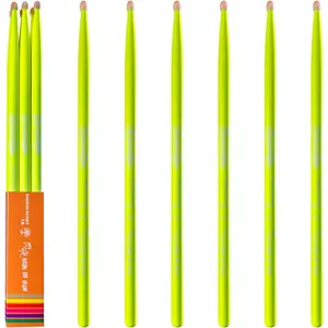 Yello Color Neon UV Glow Drumsticks 5A - 3 Pairs (6 Sticks),Hickory , Weight and Pitch Matched for Balanced Feel,Glows Under Black Light for Stage Performance