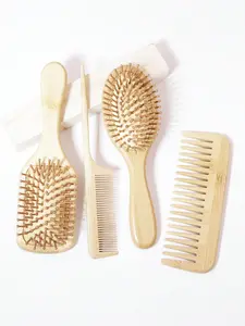 Bamboo 4pcs Paddle Hairbrush - Unwrapping Hairbrush & Wide Tooth Massage Curl Comb for Men and Women with Thick Curly Hair