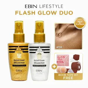 EBIN Hair & Body Glitter Mist (Gold/Platinum) + FREE Boob Tape | Flash-Ready Glow, Lightweight Shimmer, Radiant Finish