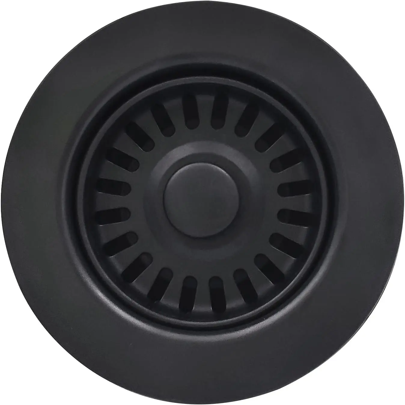 3-1/2 Inch Polymer Black Sink Drain Assembly with Basket Strainer and Stopper for Granite or Fireclay Kitchen Sinks