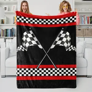 Racing Checkered Flag Victory Flannel Blanket, Bold Black Red Crossed Flags Blanket, Soft and Warm, the Perfect Gift for Speed Lovers and Race Fans.