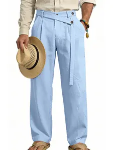 Men's Casual Loose Linen Pants, Italian Naples Style Straight Leg Commuter Trousers, Comfortable and Stylish Men's Clothing