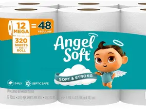 Toilet Paper, 12 Mega Rolls = 48 Regular Rolls, Soft and Strong Toilet Tissue