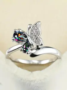 Fashion Butterfly Rhinestone Inlaid Decorative Ring, Wedding Promise Rings Engagement Party Jewelry for Women & Girls, Trendy All-match & Exquisite Jewelry for Birthday Gift, Jewelry Gifts