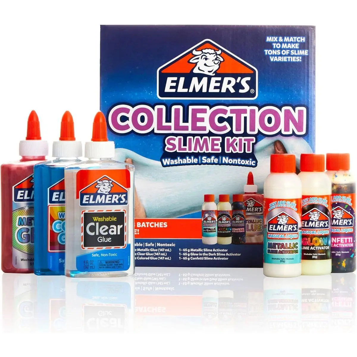 Collection Slime Kit, Washable, Nontoxic, 6 Count - Includes Metallic, Clear, Colored Glue, Magical Liquid Slime Activators