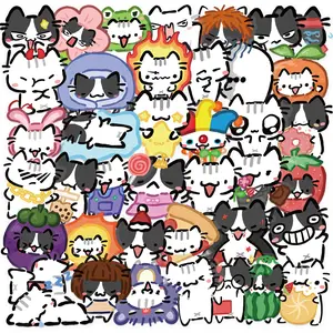 54PCS Transparent Ins Cartoon Kitten Sticker Pack Waterproof Transparent PET Bookkeeping Material Decorative Guitar Notebook