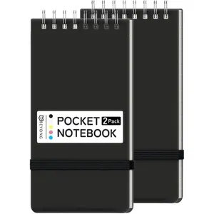 Small Pocket Notebook Journal, Mini Notepad Spiral Notebooks for Work School (Black, 2 Pack)