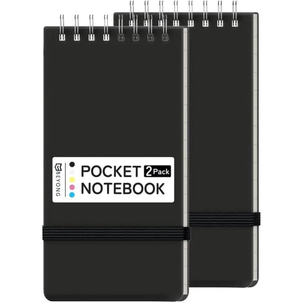 2-Pack 3x5 Inch 200-Page Black Pocket-Size Portable Notebook Journal - Office Stationery Supplies, Mini Spiral Notepad for Work, School