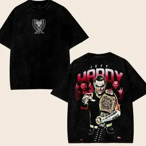 Jeff Hardy WWE Champion Washed T-Shirt Black Acid Washed Vintage Wrestling Tee Oversized Unisex Graphic Shirt Hardy Boyz Fans Streetwear Soft Cotton Premium Menswear Retro Style W1I