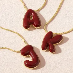 KissYan Bubble Letter Necklace, 14K Gold Plated Enamel Initial Pendant Box Chain Necklace Dainty Alphabet Jewelry for Women & Jewelry for Christmas Gifts