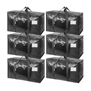 6 Pack Extra Large Heavy Duty Moving Totes with Zippers, Long Carrying Handles and Label Pocket,Reusable Storage Bags for Clothes, Comforters, Pillows, Books, Shoes and Dorm Items, Foldable Water-Resistant Packing Bags for Moving, Laundry and Space Saving