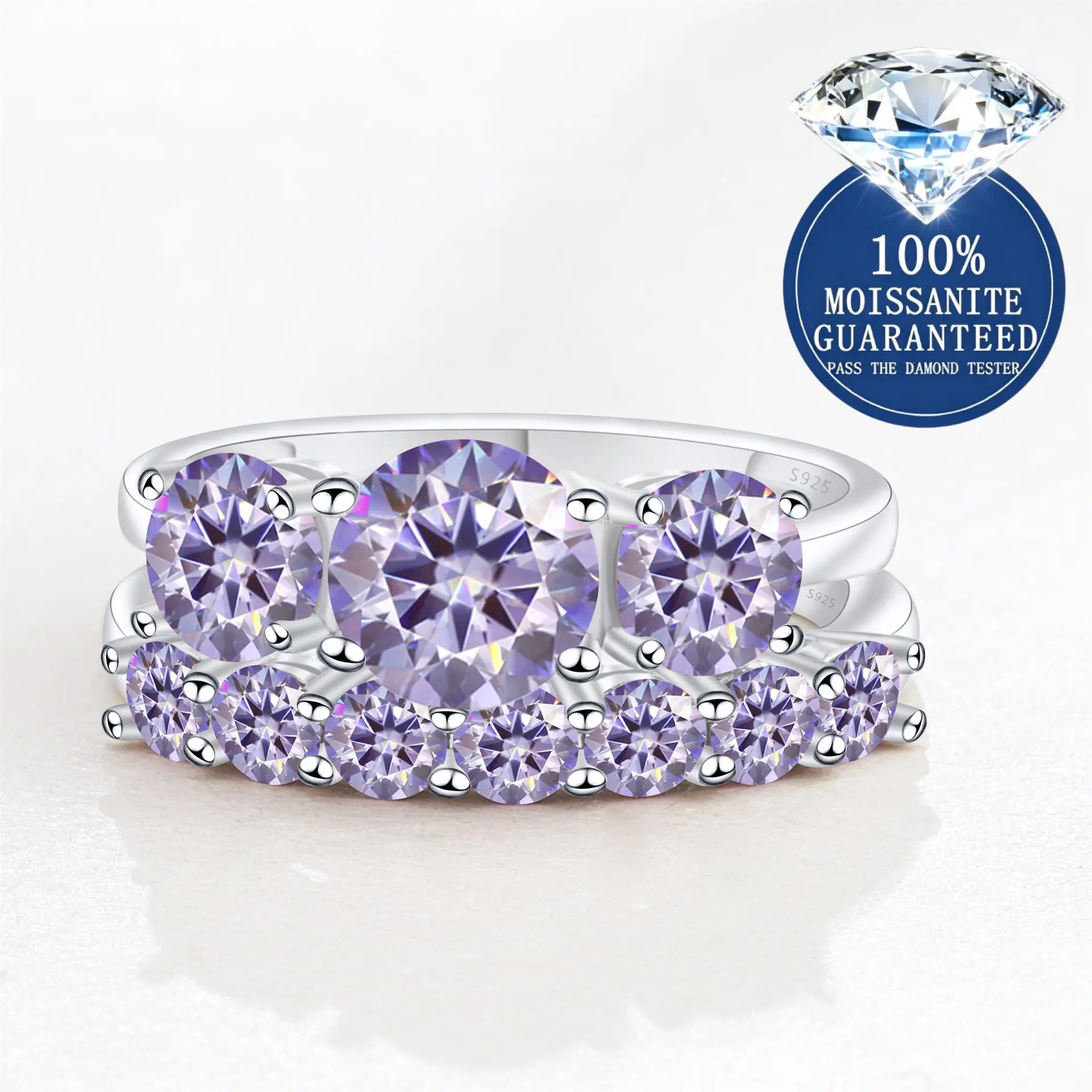 2.7CT luxurious moissanite ring, a set of 925 silver fashion rings for women, perfect for daily dates, parties, dinners, and cocktail events, also a top choice for birthday and holiday gifts.