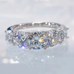 Stones D Color  Moissanite Diamond Rings Women Anniversary Gift S925 Sterling Silver Row Ring Wedding Bridal Jewelry