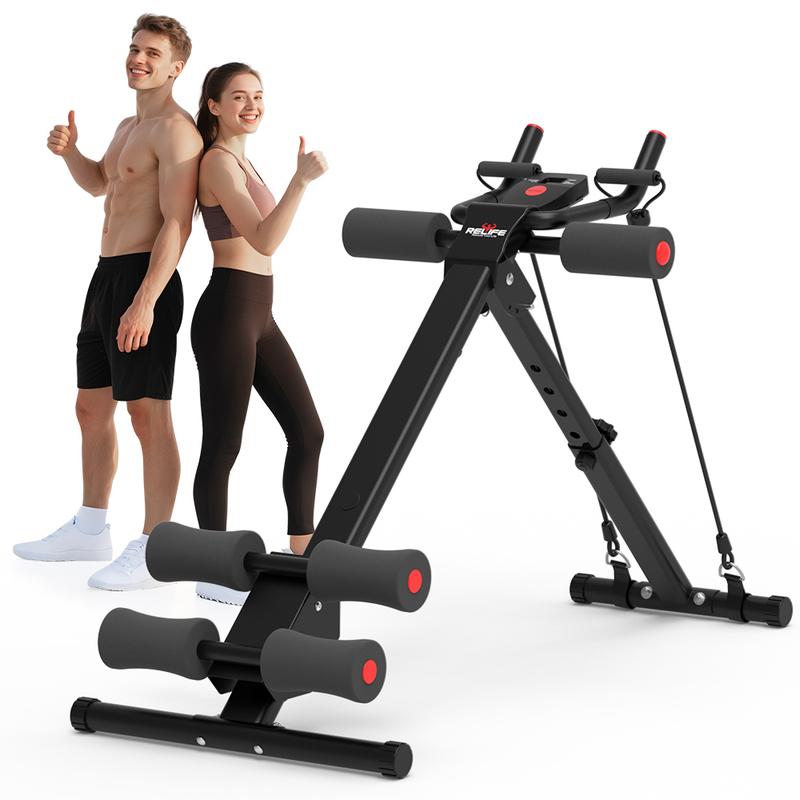 Relife Sports Adjustable Ab Trainer Machine with LCD Monitor, Knee Protection, Foldable Ab Exercise Machine for Arm and Buttocks-Core & Ab Trainer at Home Gym-dealsforyoudays Abdominal Training Equipment