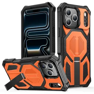 for iPhone 17 Pro Max Case with Kickstand, [15FT Military-Grade Drop Protection] [Compatible with MagSafe] Rugged Shockproof Heavy Duty Magnetic iPhone 17 Pro Max Phone Case Cover (Orange)
