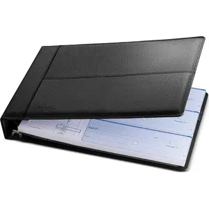 Executive 7 Ring Check Binder,  PU Leather, 500 Check Capacity, for 9x13 Inch Sheets, with Calendar Organizer & Storage Pouch, Sleek Business Design,  - Black (11713)