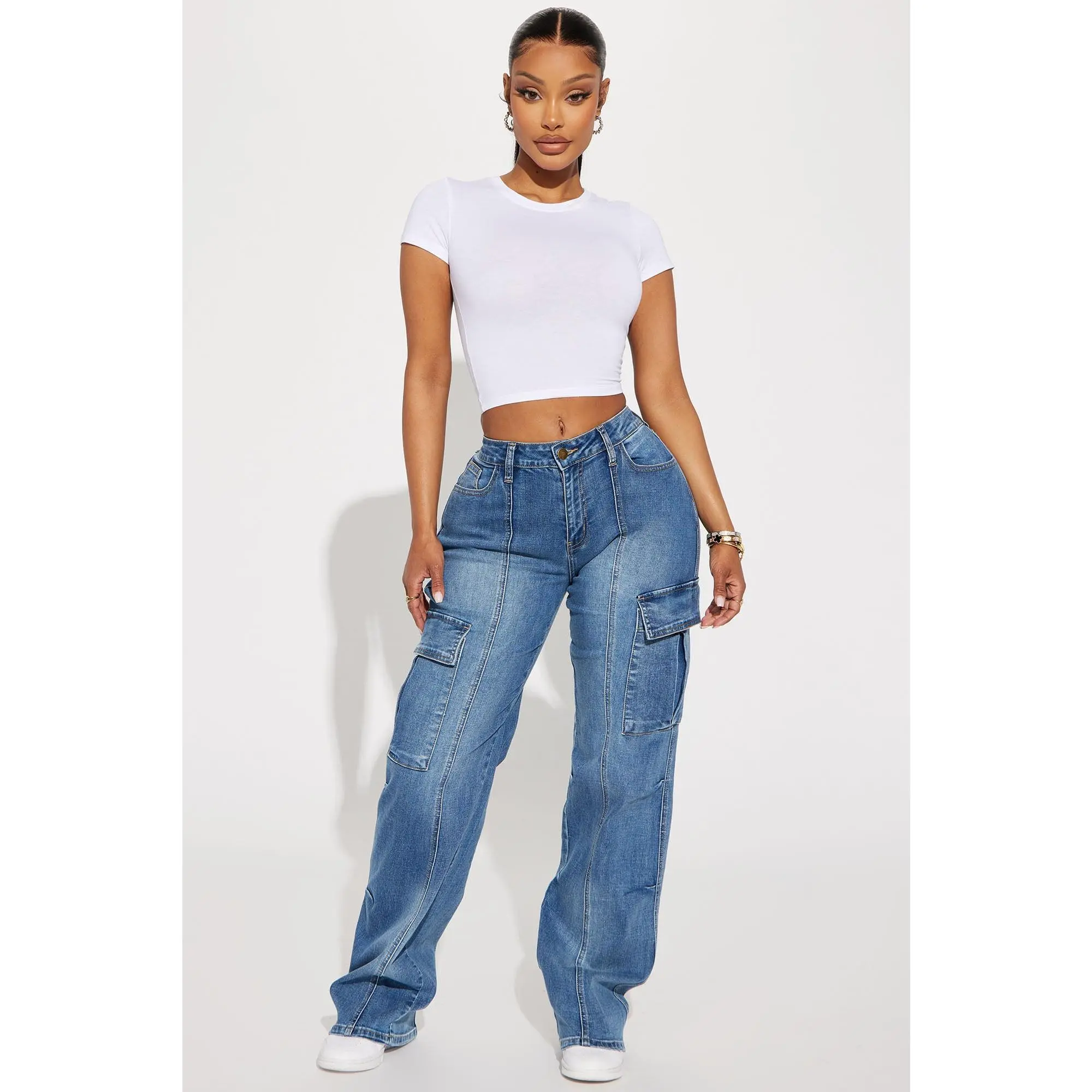 Say It Now Stretch Straight Leg Cargo Jeans - Dark Wash Say It Now Stretch Straight Leg Cargo Jeans - Dark Wash