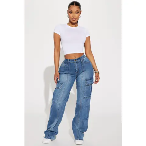 Say It Now Stretch Straight Leg Cargo Jeans - Dark Wash