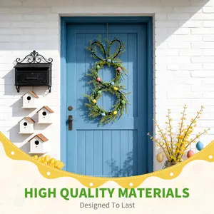 30 Inch Easter Bunny Wreath, Foldable Rabbit Twig Wreath with Colorful Eggs & Greenery, Farmhouse Spring Decor, Indoor Outdoor Ornament for Easter & Mother's Day