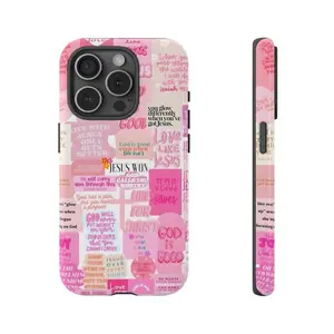 Retro Pink Christian Smartphone Case, Bible Verse Scripture Design, Slim Protective Cellphone Shell, Handheld Accessories for iPhone 11-17 Series & Samsung S22-S25 Series, Religious Gift for Women