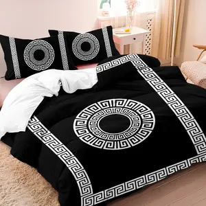 3-Piece Quilt Cover Set, Modern Style Houndstooth Border Pattern, Soft Breathable, Ideal for Bedroom Dorm Home Gifts