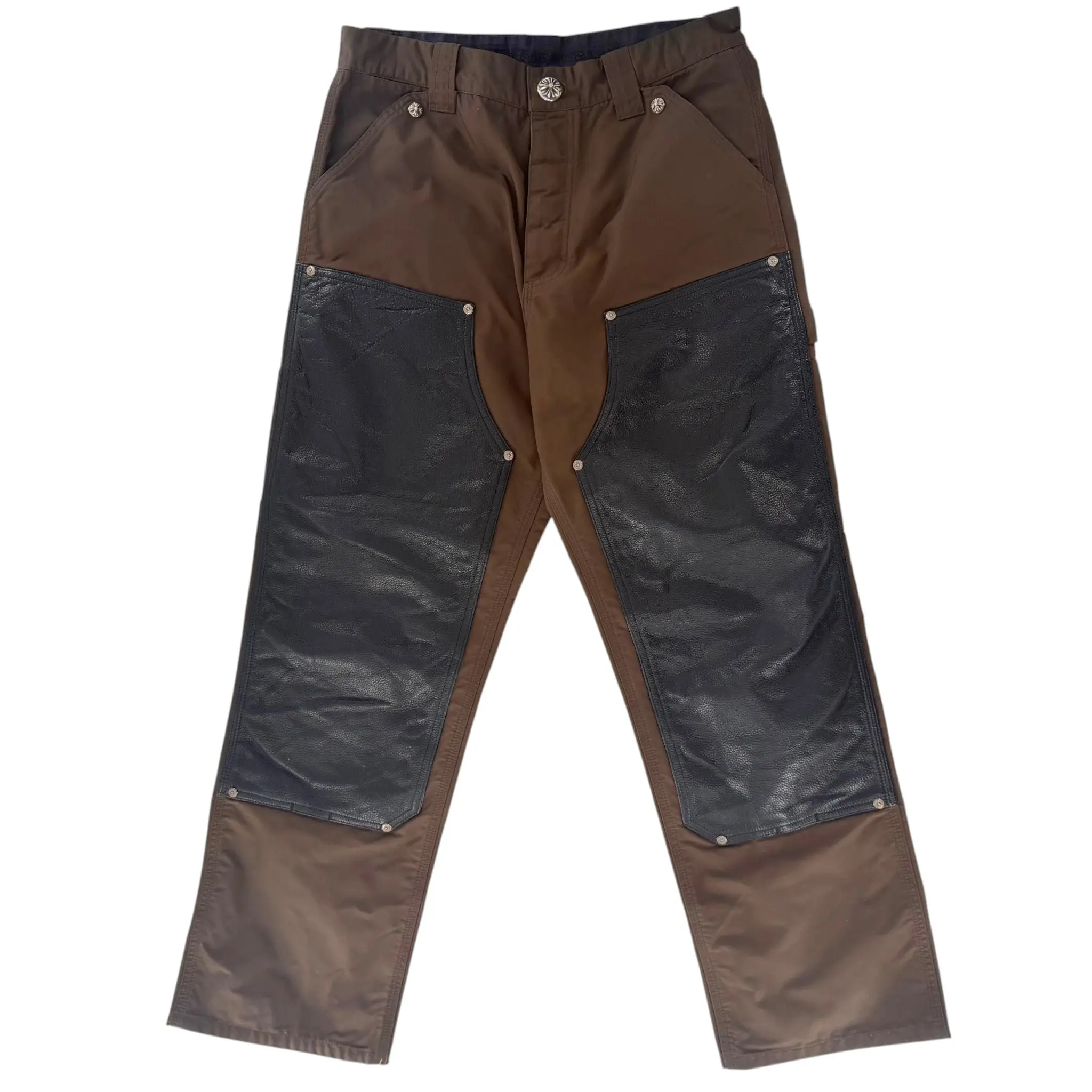 1154582 Chrome Hearts Leather Double Knee Carpenter Nylon Pants Brown