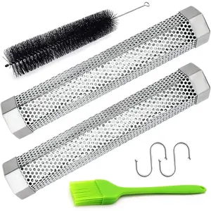 Pellet Smoker Tube Stainless Steel Smoke for Hot or Cold Smoking 5 Hours of Billowing Portable BBQ Smoking tube Generator Electric Charcoal Gas Grill Smoker