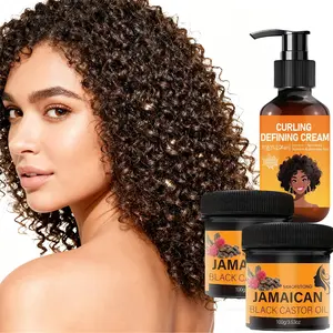 3-Piece Curl Care Set, Includes 100ML Styling Cream & 2 X 100g Castor Oil Hair Lotion, Nourishing & Anti-Static, Suitable for All Curly Hair Types
