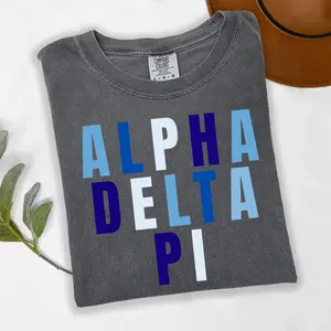 Alpha Delta Pi Blue and White Letters T-Shirt