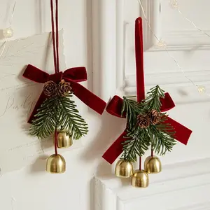 1/3Pcs Christmas Tree Decorations Set, Velvet Bell & Pine Cone Ornaments, Holiday Scene Accessories, Festive Home Decoration Essentials