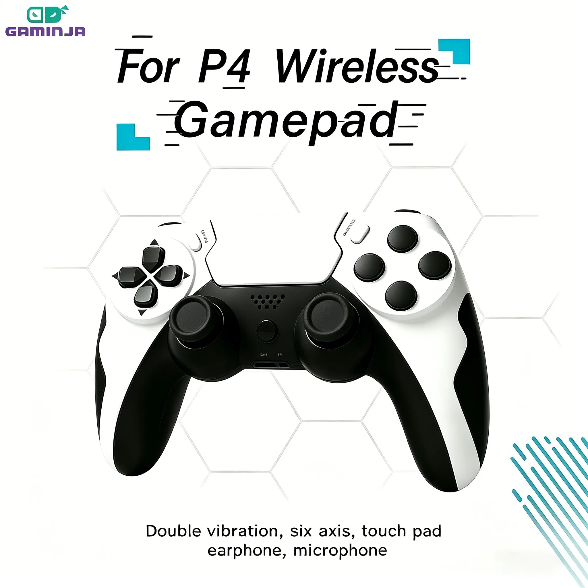 GAMINJA Bluetooth-compatible Wireless Controller, Multiplatform Game Controller, Compatible with P4/P4 Slim/P4 Pro/P3/PC, Dual Motor Vibration, Dual 360° Joystick, Multiple Colors Available