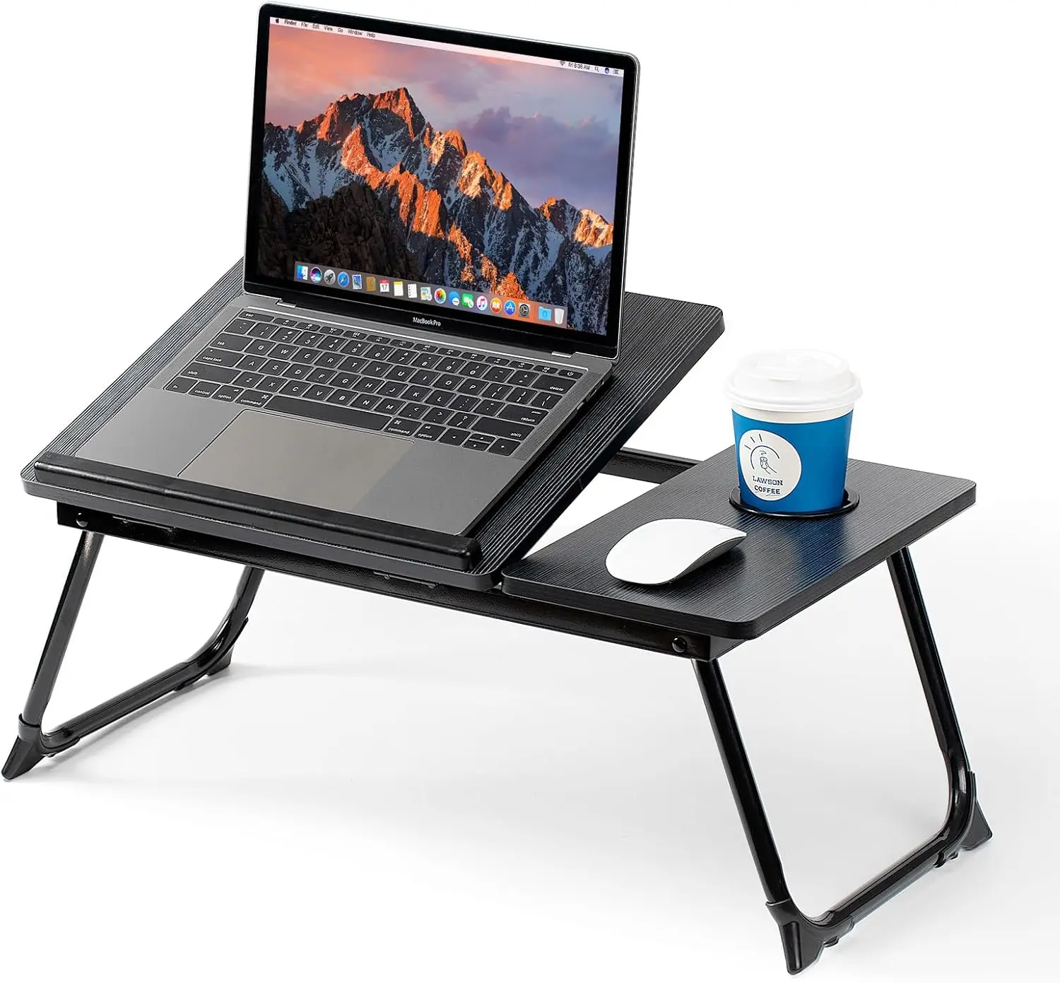 Lap Desk Laptop Stands & Trays - Adjustable Laptop Stand with 15.4" Fit, Foldable Legs, Cup Holder, Tablet Slot, Portable Home Office Desk for Remote Workers (Black)