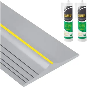 16.5Ft Garage Door Bottom Seal Strip with 20oz Glue Gel, Universal Weatherproof Rubber Threshold for DIY Replacement (Gray)