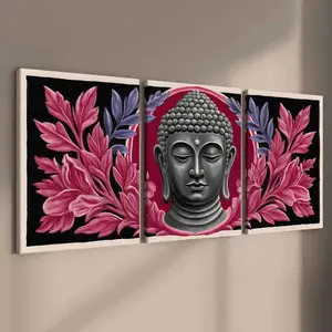 3 Counts Wooden Framed Canvas, Buddha Statue With Floral Elements Images, Exquisite Poster, Perfect Living Room Decoration, Modern Art, Fashion Family Poster, Wall Art Decoration, Odorless, Artwork