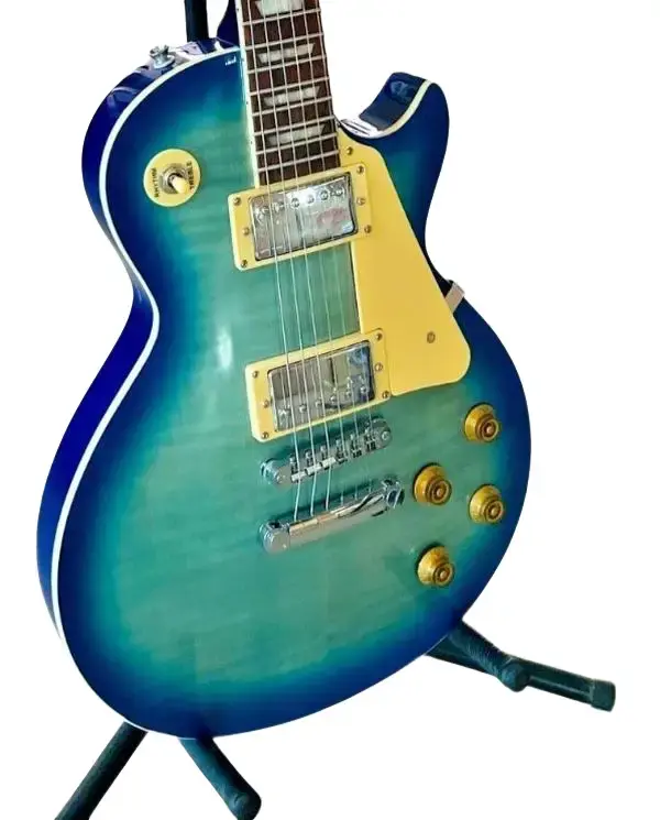 BADASS 6-String LP Style Electric Guitar, Mahogany Body, Right-Handed, Blue Burst Finish, 22 Frets, 6-String Configuration, Smooth Playability, Included Guitar Strap, Suitable for Beginner & Advanced Players