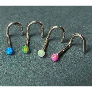 1pc Opal Ball Surgical Steel Nose Screw Ring 18g or 20g - choose color